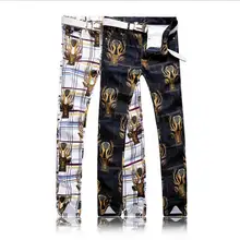 Luxury Deer Animal Print Jeans Fashion Slim Man Long Trousers