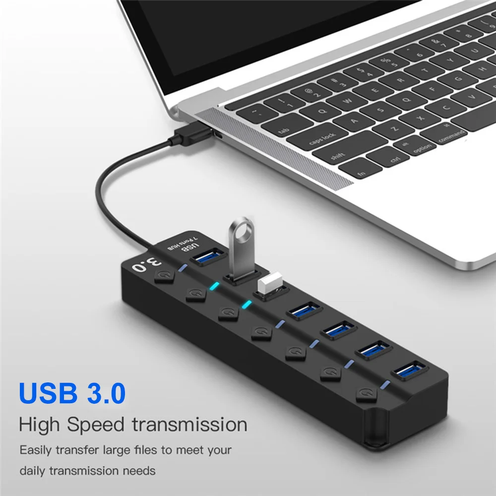USB 3 0 концентратор сплиттер 7 портов w/вкл/выкл выключатели подключи и играй