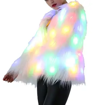 

Women Christmas LED Fur Coat Stage Costumes Nightclub Outwear Dancer Jackets Size M (White)