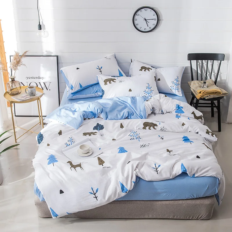 

Cute Cartoon Printed Washed Cotton 3/4pcs Duvet Cover Bed Sheet Pillowcase Set For Girls/Kids Bedroom Decor (No Filing)