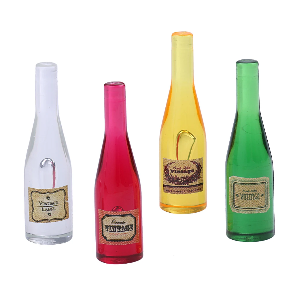 4Pcs/Set 1/12 Scale Dllhouse Miniature Wine Bottles Model Foods Groceries for Dolls House Kitchen Accessory Decor