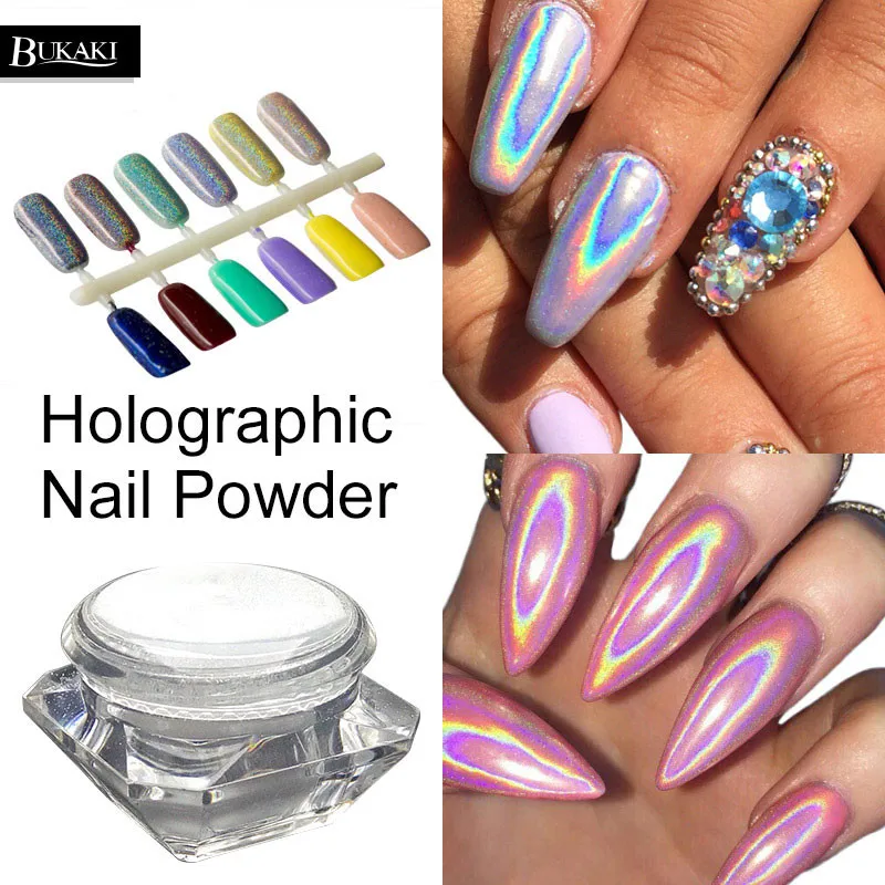 

BUKAKI 1 Box 3D Rainbow Pigment Chrome Nail Powder Nail Gel Lacquer Nail Glitter Hologram Rainbow Holographic Powder