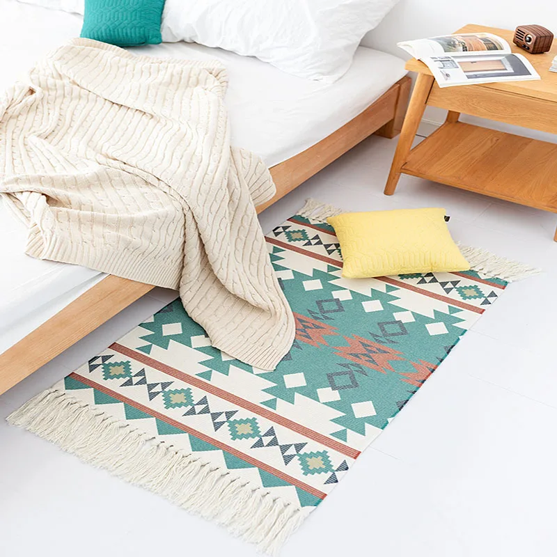 Modern Morocco Black and White Tassels Rug Cotton Hand Woven Area Rug