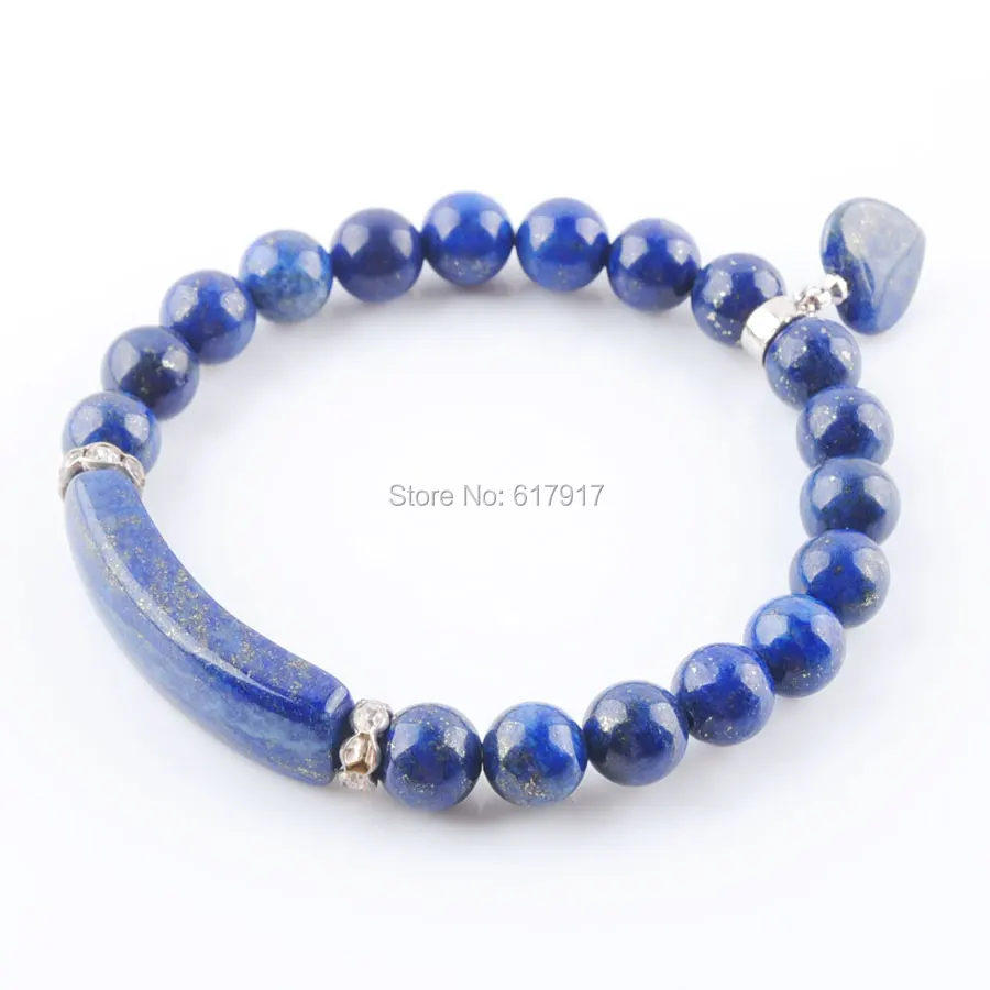 

Natural Stone Beads Lapis Lazuli Strand Bracelets & Bangles Heart Shape Silver-color Fitting Women Jewelry Love Gifts TK3315