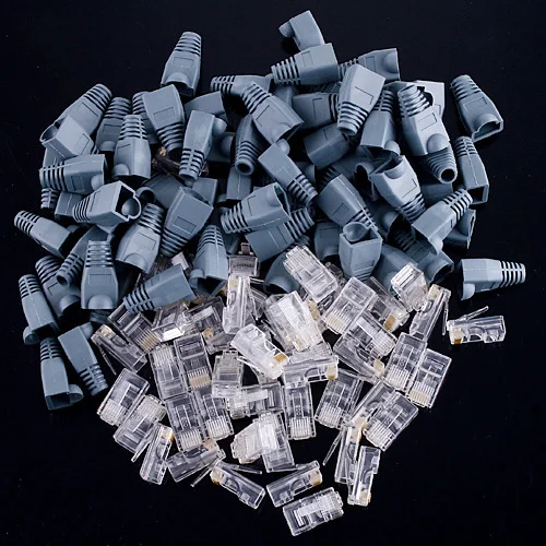 

50 Set Of RJ45 Connectors Modular Plugs + Boots Caps