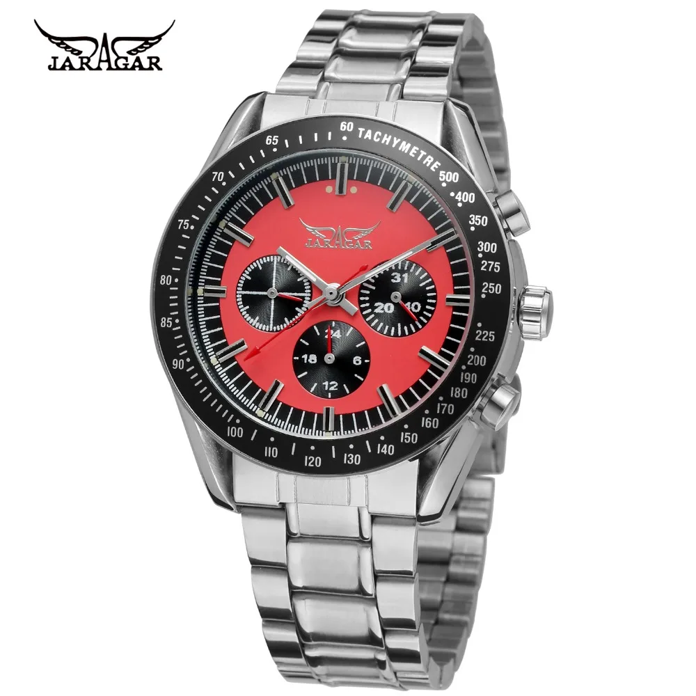 High Class Cool Red Dial Waterproof Stainless Steel Automatic Jargar Watches Men 2016 New Fashion Sport