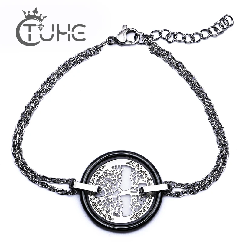 Модный розовый женский браслет, нержавеющая сталь, здоровье, керамические браслеты с подвесками, браслеты, черный, белый цвет, ювелирные изделия ручной работы