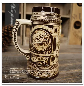 

Business Gift Ceramic German Beer Mug The Farmer's Family Hand Painted Mugs Embossed Pattern Coffee Cup 15*10*19*cm