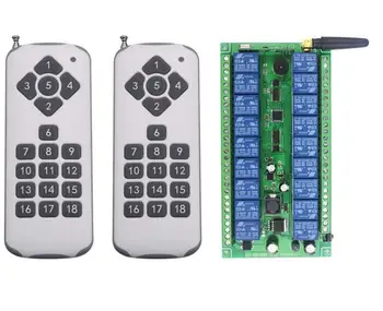 

DC 12V 24V 18 CH 18CH RF Wireless Remote Control Switch System,2*Transmitter + Receiver,315/433.92MHZ,Jog Self-lock Inter-lock