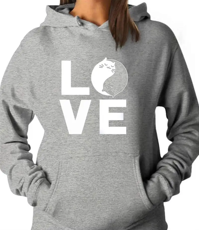 

Women Sweatshirts Autumn Love Cats Printed Long Sleeve Loose Pullovers Hoodies 2019 New Design Casual Fashion Hooded Femme