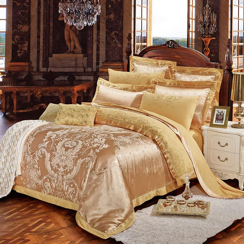 Серебристо-золотой роскошный Шелковый сатиновый жаккардовый пододеяльник, набор постельных принадлежностей, набор постельного белья с вышивкой, набор постельного белья/простынь