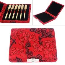 Красный трости для гобоя деревянный ящик для хранения чехол с изысканной вышивкой Дракона Для 6 тростей коробка для хранения