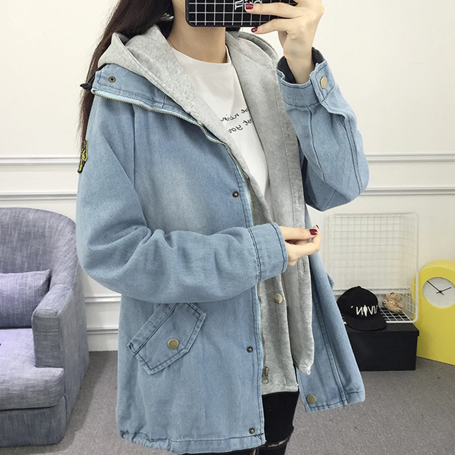 Autumn Winter Women Two Piece Suit Fashion Casual Women Basic Jacket And Coats Denim Jeans Large Sized Women Basic Coats M-Xxxxl