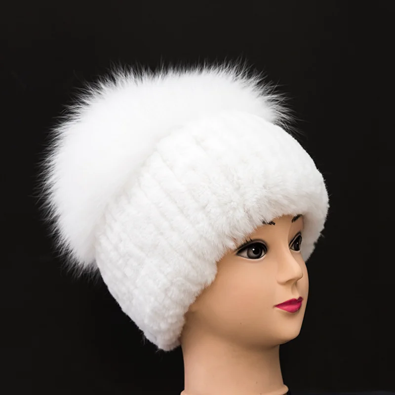 Ручная работа, русские женские меховые шапочки с натуральным Кроликом, шапочки, шапки с лисьим мехом, зимние женские теплые шапки, модный головной убор, LF4303