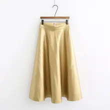 Женская металлическая юбка из искусственной кожи уличная Модная стильная длинная юбка женская Faldas Jupe Femme Плиссированные Миди юбки Jupe