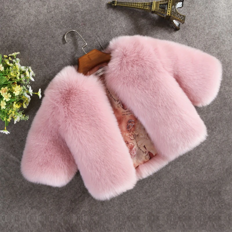 High Quality! Little Girls Winter Coats Toddler Faux Fur Jackets Fluffy Fox Fur Outwear for baby girl Long Sleeve Kid Warm Coat