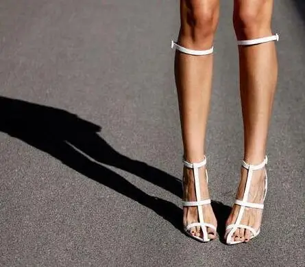 

Concise Style Leather Straps Women Knee High Gladiator Boots T-Straps Toe Ladies High Heel Sandal Boots Summer Hot Cage Boots