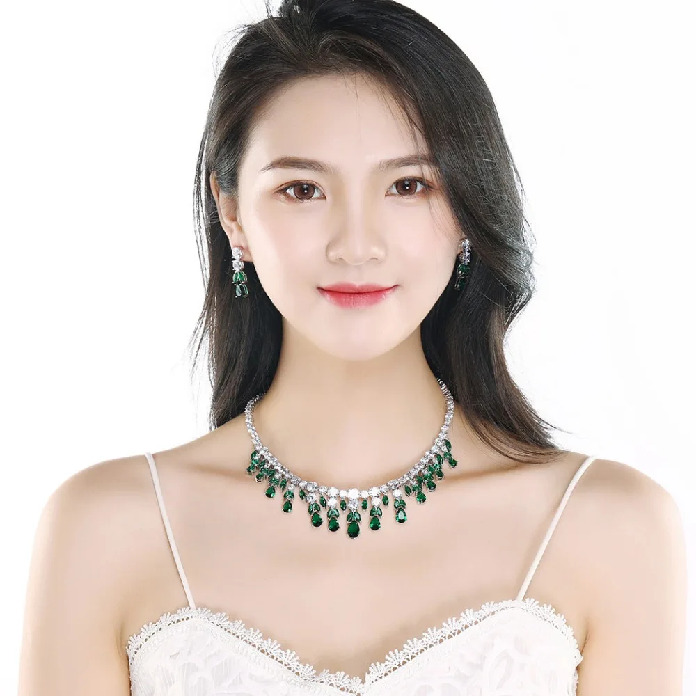 

Luxury Bling Brilliant Black Shiny Cubic Zircon Necklace Earrings For Women Bijoux Wedding Bridal Jewelry Sets Dress Accessories