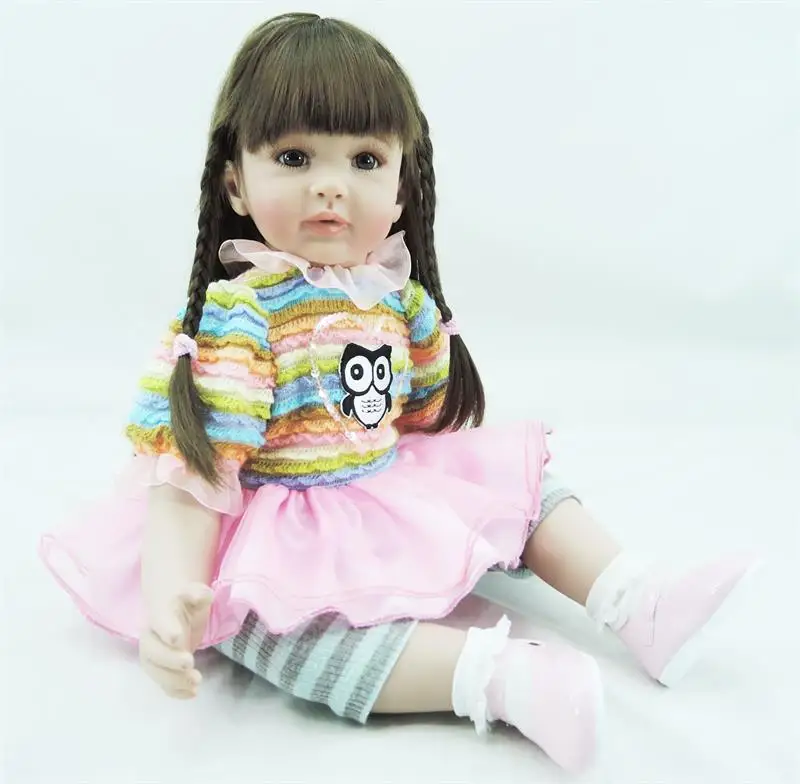 

DOLLMAI new 24" 58cm reborn dolls soft silicone vinyl baby dolls long hair bebe princess reborn bonecas nice dress doll gift