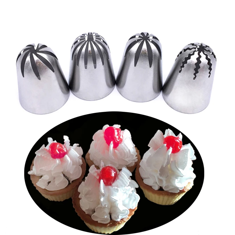 

4 pcs/set Stainless Steel Russian Tulip Icing Piping Nozzles Fondant Cake Decorating Tip Sets Bakeware