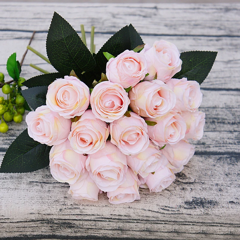 

18Heads Artificial Silk Rose Flowers Bouquet Decorative Flowers Wedding Xmas Party Bridal fake flores fleur Living room decor
