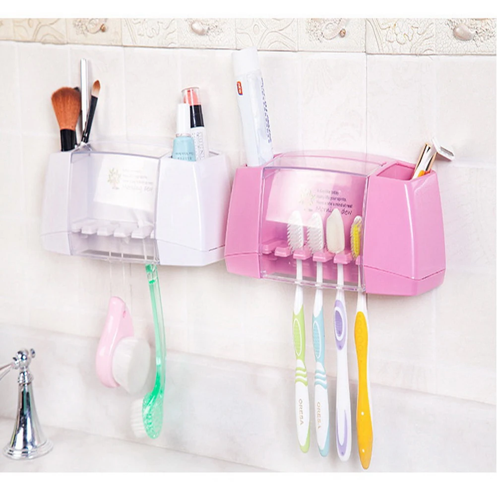 

1pc Multifunctional Toothbrush Holder Storage Box Bathroom Accessories Suction Hooks Tooth Brush Holder