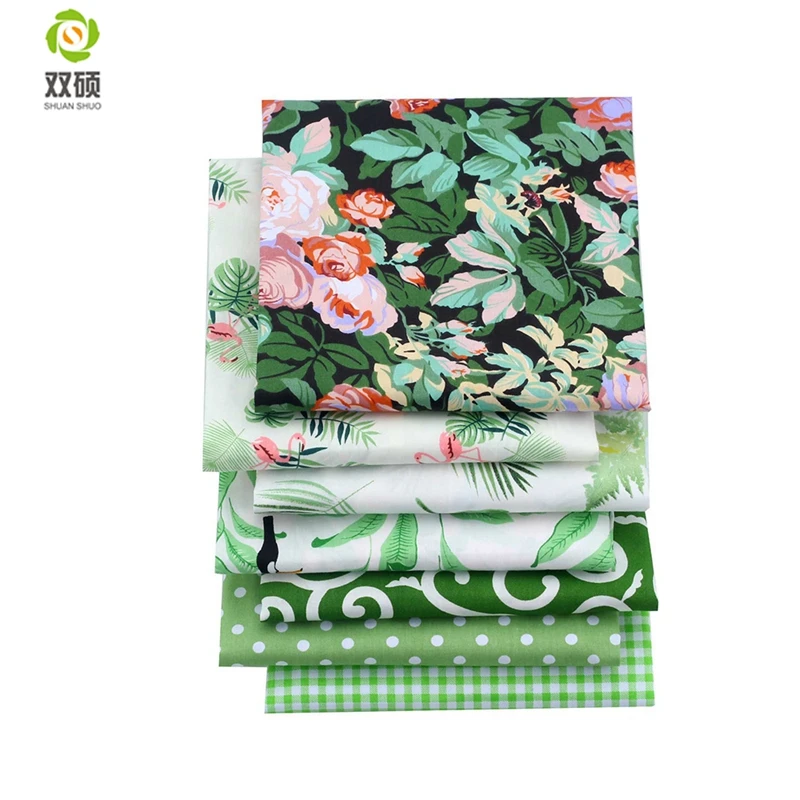 Shuanshuo 7 шт./лот, зеленая Цветочная саржевая хлопковая ткань, Лоскутная Ткань для DIY стеганое шитье Детские и Детские простыни материал платья