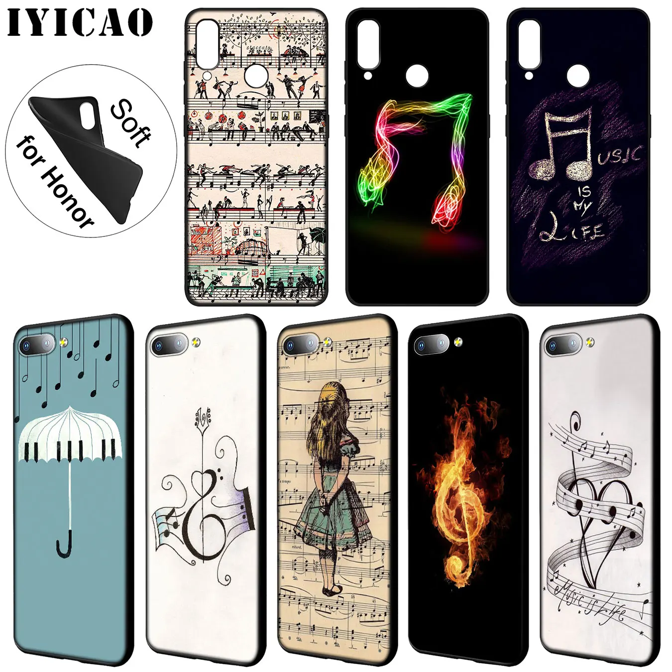 IYICAO Love Music Note Piano Umbrella Soft Case for Huawei Y9 Y7 Y6 Prime 2019 Honor 20 8C 8X 8 9 9X 10 Lite 7C 7X 7A Pro |