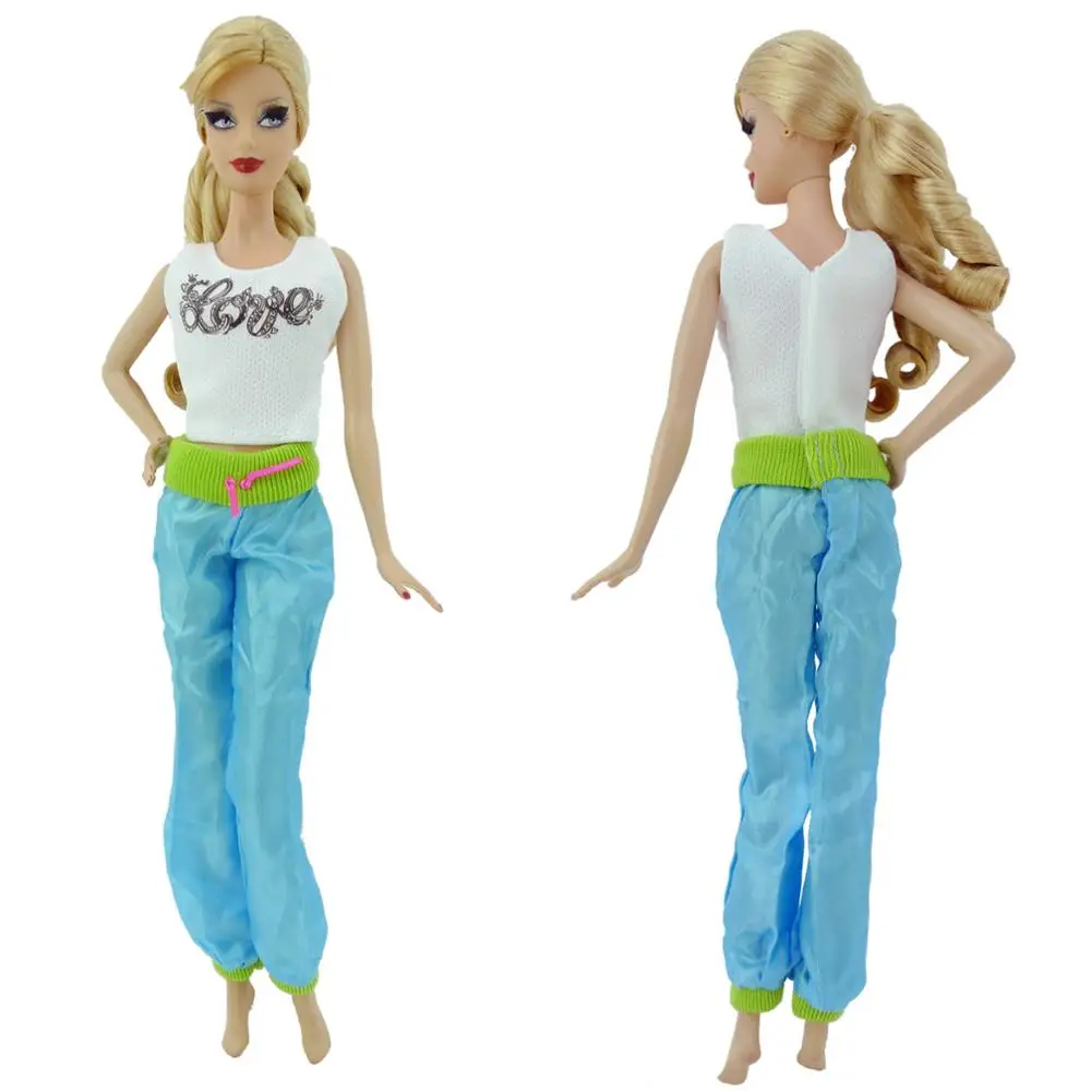 

Fashion Handmade Outfit Casual Daily Wear Sport White Vest Tops Blue Trousers Yoga Suit Clothes For Barbie Doll Accessories Toy