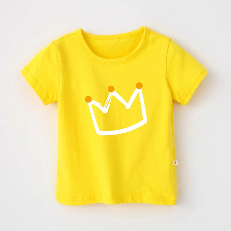 Модные хлопковые футболки для мальчиков и девочек, Детская футболка с рисунком короны летняя дышащая футболка ярких цветов, детская одежда - Цвет: Цвет: желтый