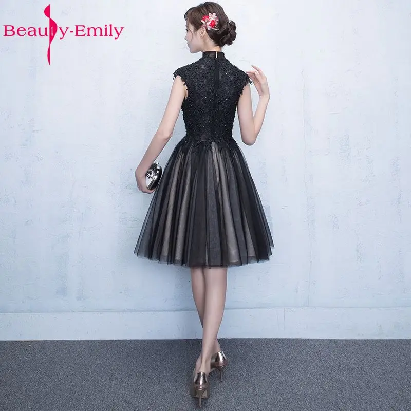 Beauty Emily Black A-Line Short Sexy Party Prom Dresses 2018 Evening Occasion Dresses High Sleeveless Formal Occasion Dresses
