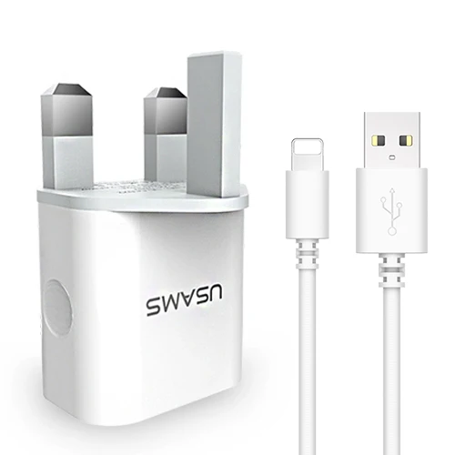 USAMS 2 порта 5 в 2,4 А USB зарядное устройство для iPhone X 8 7 iPad быстрое настенное зарядное устройство EU/UK адаптер для samsung S9 Xiaomi Mi 8 зарядное устройство для телефона - Тип штекера: UK With iPhone Cable