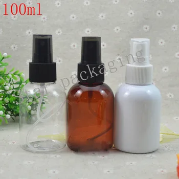 

(40pcs)100ML Transparent/white/brown empty round spray plastic bottles Perfume spray bottle with pump cosmetic container bottles