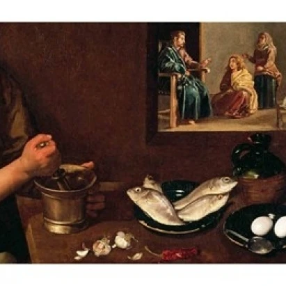 Kitchen Scene with Christ in the House of Martha and Mary  Detail Poster Print by Diego Velazquez (24 x 18)