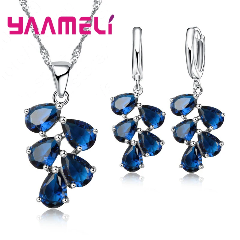 Anniversary Gift For Women Trendy 925 Sterling Silver Jewelry Sets Cubic Zirconia Pendants Necklaces Charm Hoop Earrings