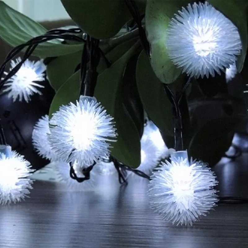 6.5M30LED Solar Lamp Outdoor Fairy String Lights Solar Hair Ball String Solar Power Lamp Christmas Wedding Decoration (3)