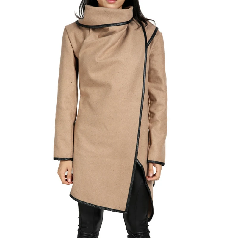 Chartou Womens Juniors Contrast Color Turtleneck Heavyweight Wool Warm Trench Coat Outwear Windbreaker Chartou Womens Juniors Contrast Color Turtleneck Heavyweight Wool Warm Trench Coat Outwear Windbreaker