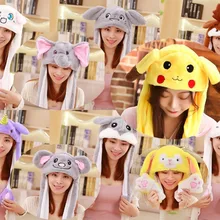 Животное Дамбо Пикачу кролик Единорог кошачьи уши плюшевые подушки безопасности колпачок Забавный Косплей вверх вниз движущиеся уши плюшевые игрушки
