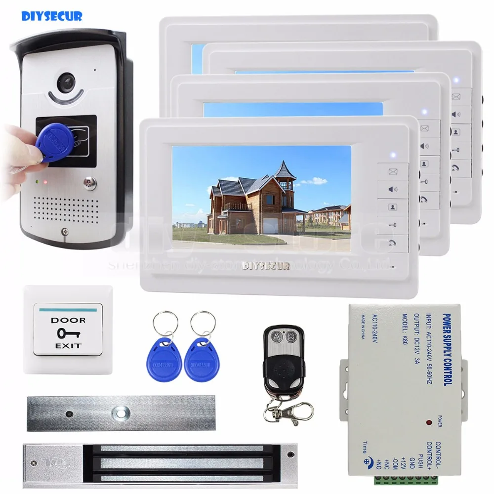 DIYSECUR 280 кг магнитный замок + 7 дюймов монитор видео домофон дверной звонок 700 ТВ