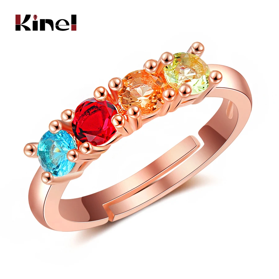 Kinel Luxury Wedding Engagement Rings For Women Colorful Pink Rose Gold Color 4 Round Cubic Zirconia Stones Fashion Jewelry | Украшения и