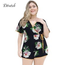 Diwish Sexy Summer Playsuit Women Lace Up V Neck Print Ladies Playsuits Beach Wide Leg Plus Size Jumpsuits and Playsuits XL-4XL Diwish Sexy Summer Playsuit Women Lace Up V Neck Print Ladies Playsuits Beach Wide Leg Plus Size Jumpsuits and Playsuits XL-4XL