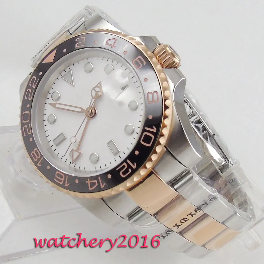 

Casual 40mm bliger White dial stainless Steel case top Sapphire GMT brand Luxury automatic movement Mens Mechanical Wristwatches