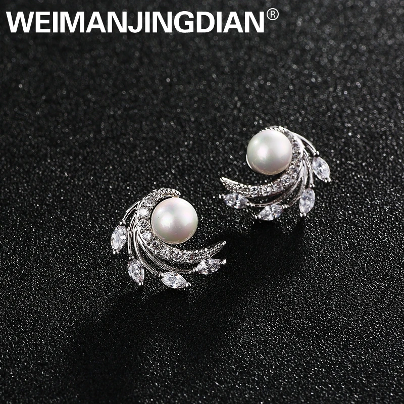 

WEIMANJINGDIAN New Arrival Sparkling Cubic Zirconia CZ Zircon Crystal Small Peacock Shape Stud Earrings for Women or Girls