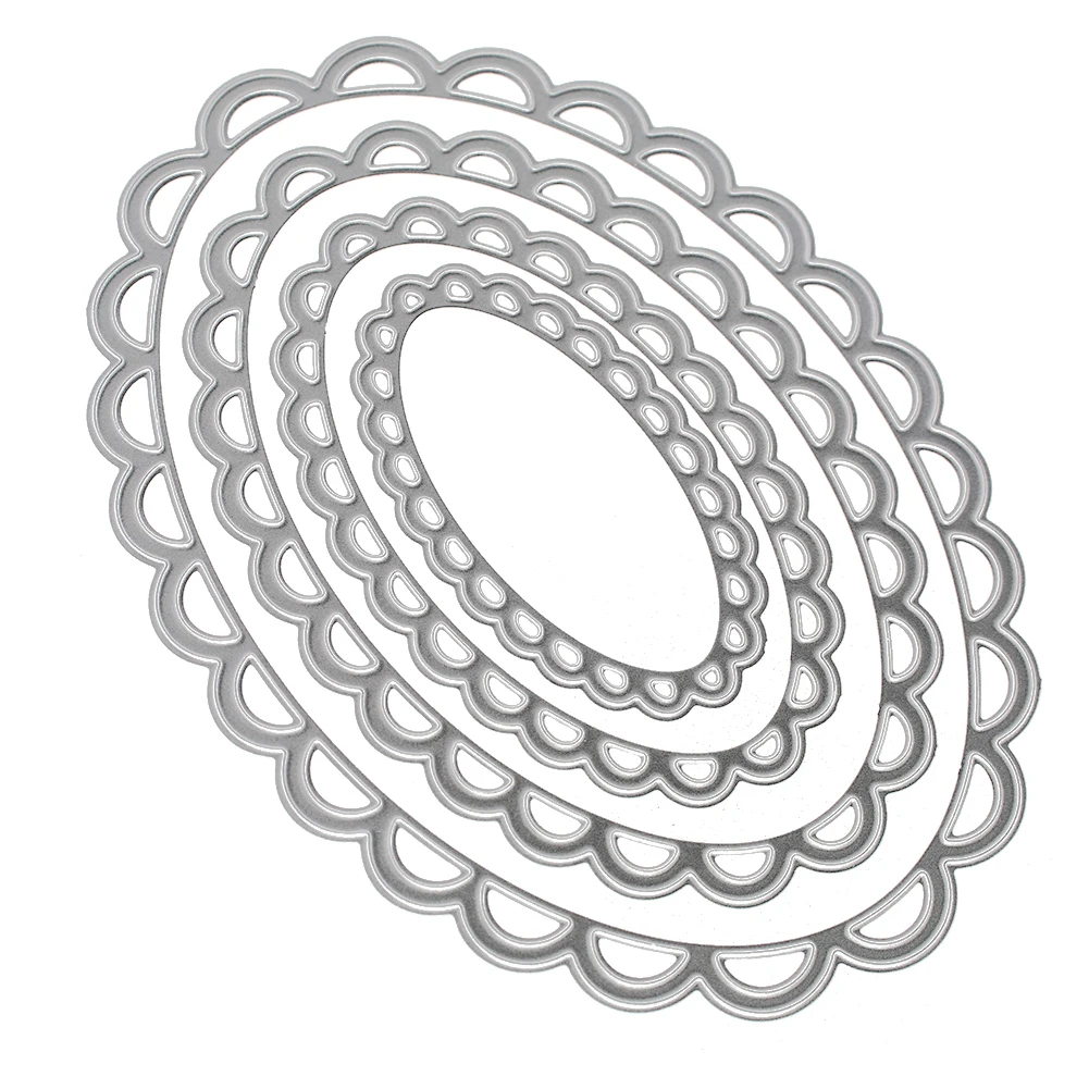 VALUEU 4Pcs Lace Edge Circle Frame Metal Cutting Die Stencils for DIY Scrapbooking Album Decorative Embossing Hand-on Paper Cards