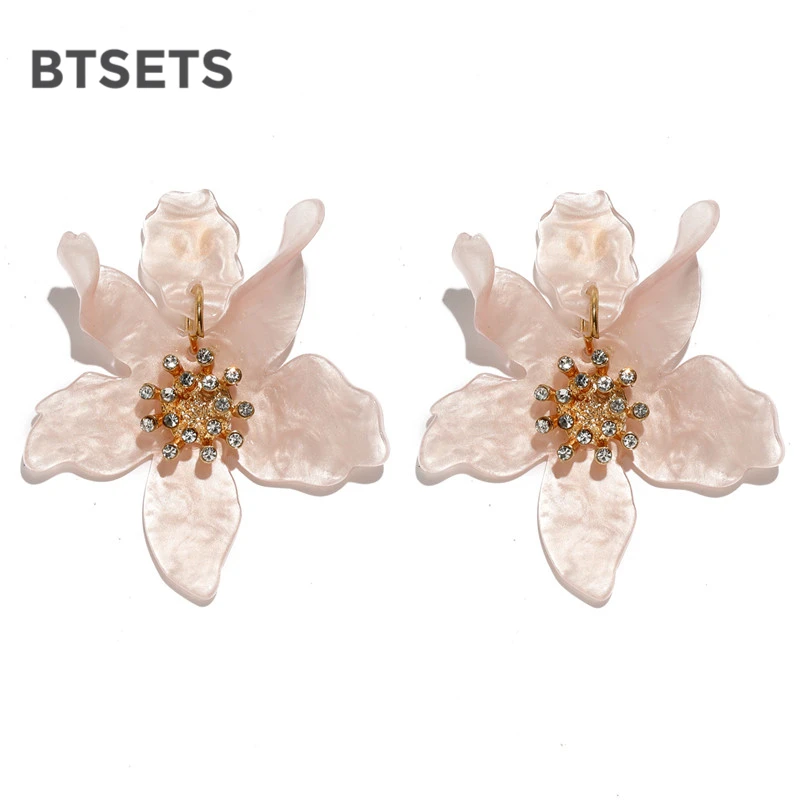 Новые модные корейские 6 лепестков акриловые с цирконием серьги для женщин Brincos Oorbellen большие серьги цветок серьги