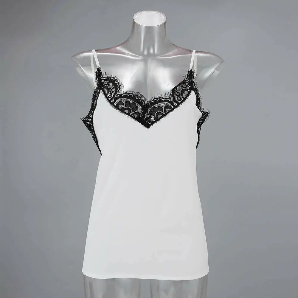 

New Style Women Camis Lace Patchwork Summer Deep V Neck Vest Tank Sleeveless Loose Casual Tee Tops New Fashion Hot 2019