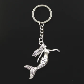 

Fashion 30mm Key Ring Metal Key Chain Keychain Jewelry Antique Silver Color Plated Dancing Mermaid 57x53mm Pendant