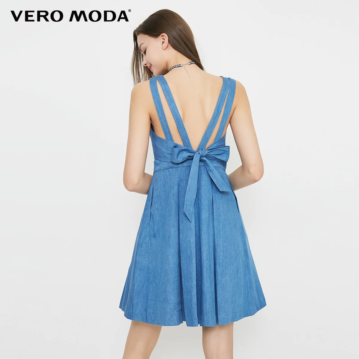 Vero Moda 2019 весенне летнее джинсовое платье с открытой спиной | 318242527|Платья|