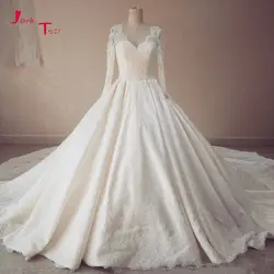 Jark Tozr Robe de mariée с v-образным вырезом великолепные А-силуэта Свадебные платья 2019 с длинным рукавом цвета слоновой кости атласные Vestidos de Noiva