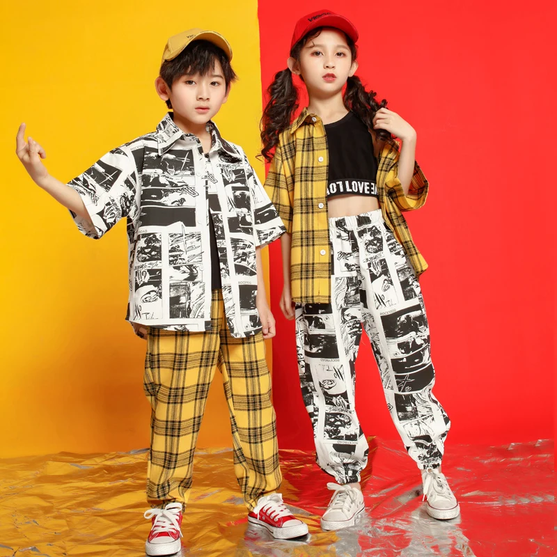 Kids Korean Stage wear Girls Boys Sweatshirt Tops Jogger Pants Ballroom Dancing Clothes Wear Jazz Hip Hop Clothing Suit